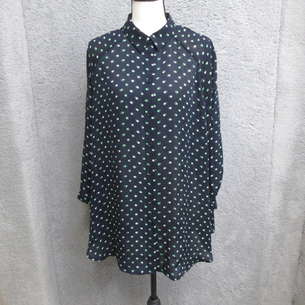Cabi Polka Dot Shirt Womens Large Blue Green Officecore Modern Career Layering